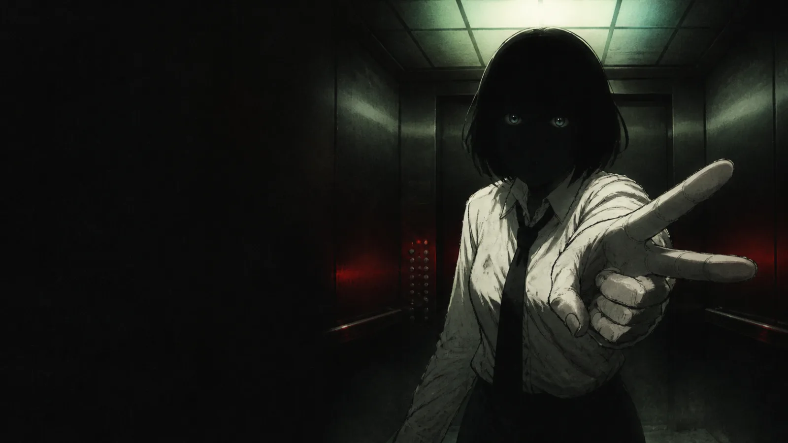 Original Nate Hand Gesture themed horror illustration in an elevator